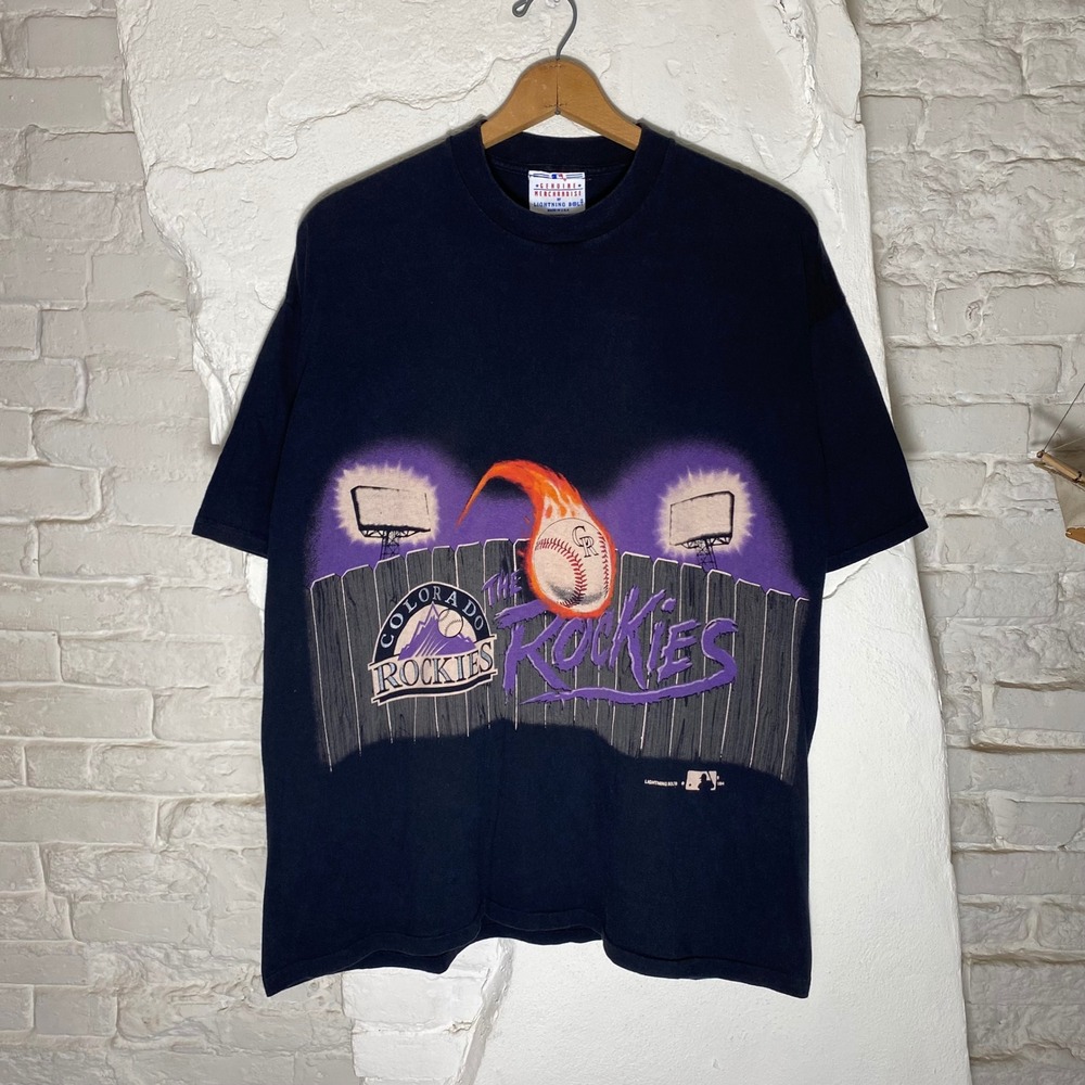 Vintage 1994 Colorado Rockies MLB T-Shirt Lightning Bolt Black Mens XL